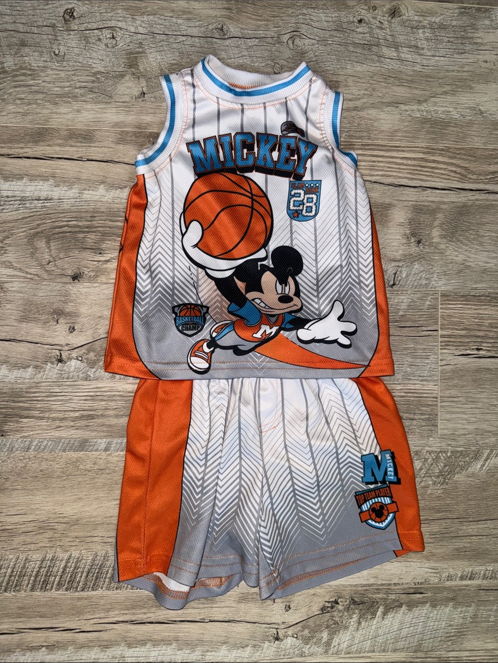 Disney White, Orange & Blue Mickey Basketball Tank and Shorts Set